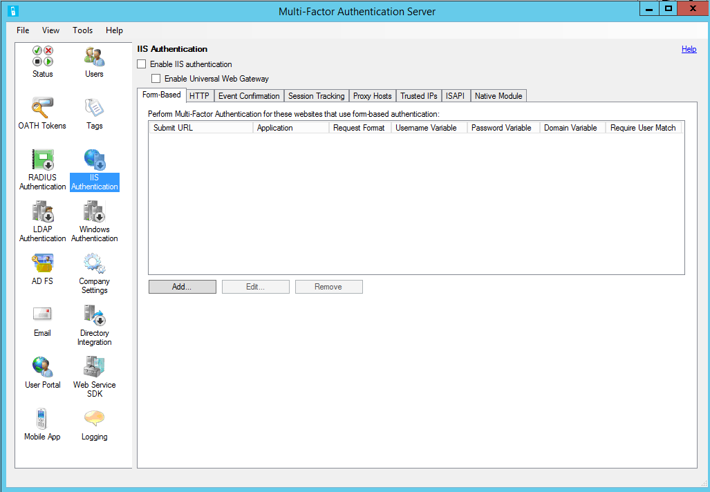 MFA Server IIS Authentication window