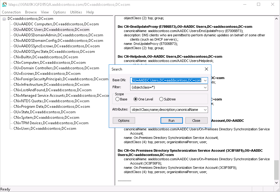 Search for objects in your managed domain using LDP.exe