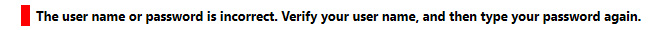 Screenshot that shows an error that occurs when the password can't be verified.