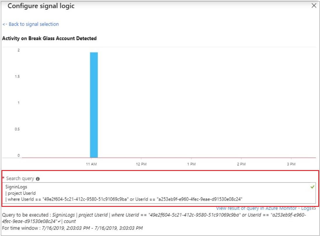 Add the object IDs of the break glass accounts to an alert rule