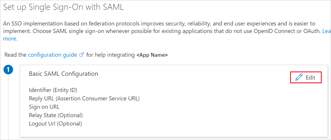 Screenshot shows how to edit Basic SAML Configuration.