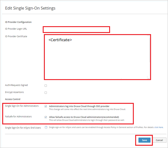 Single Sign-On Settings