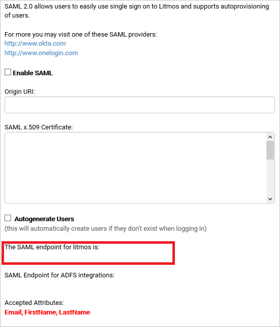 SAML endpoint