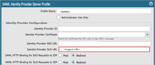 Screenshot shows the "SAML Identity Provider Server Profile" window.