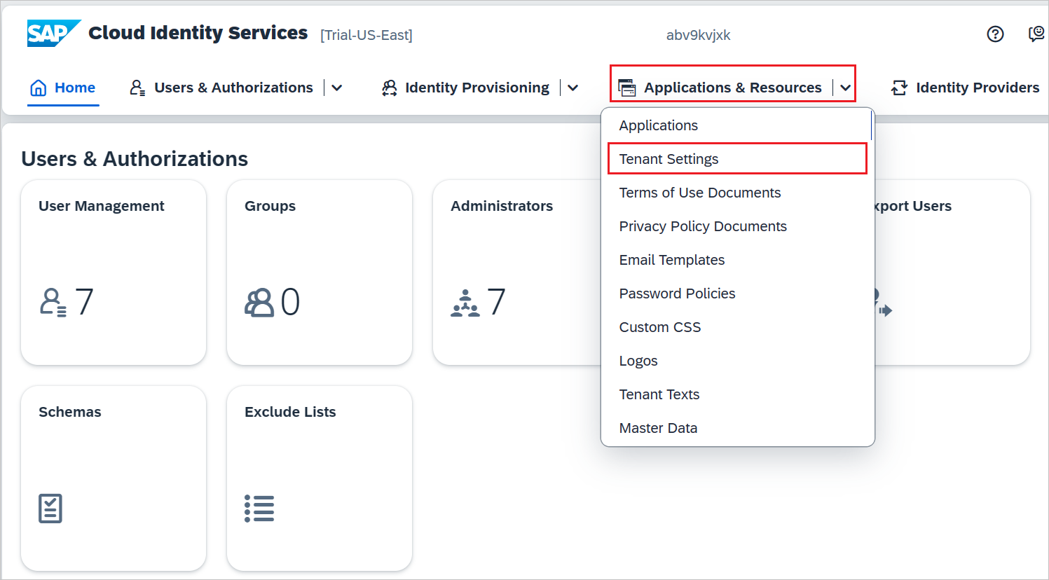 Screenshot showing tenant settings.