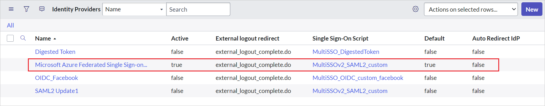 Screenshot of identity providers, with automatically generated identity provider highlighted