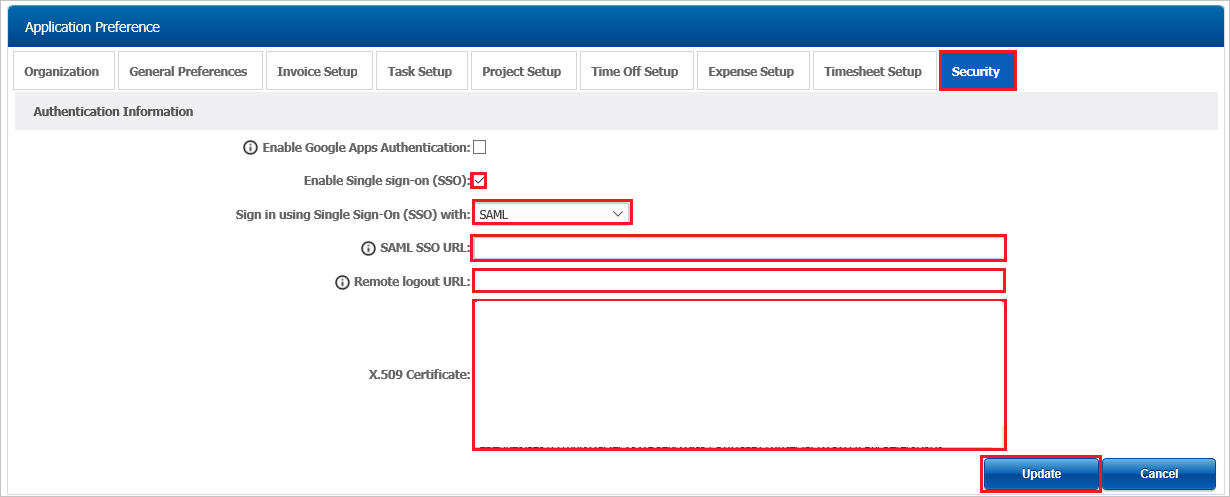 Screenshot shows the Application Preference section where you can enter the values described.