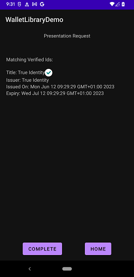 Screenshot of presenting credential on Android.