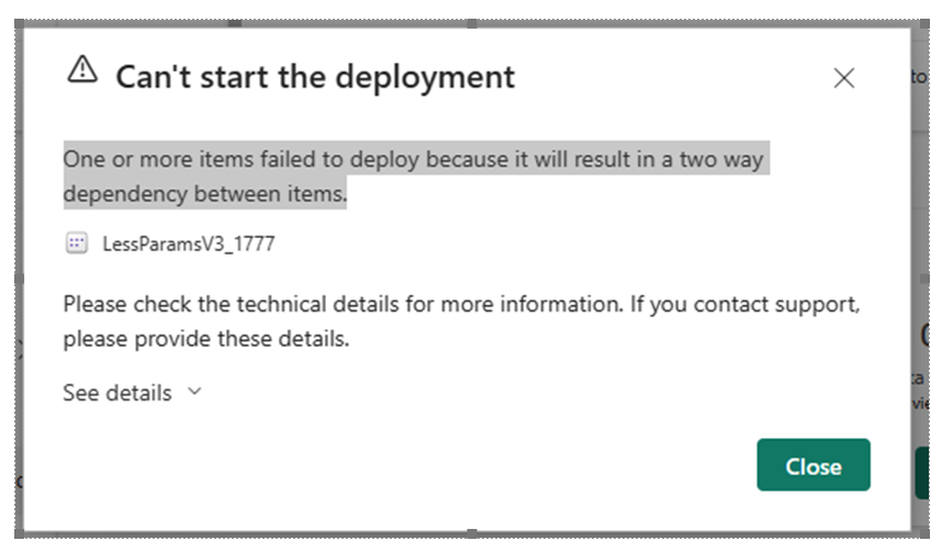 Screenshot of error message about circular or self dependencies.