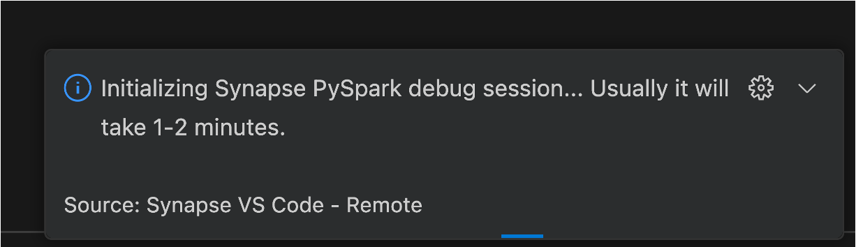 Screenshot showing debug session notification.