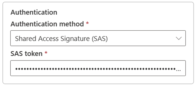 Screenshot showing that shared access signature authentication method for Azure Data Lake Storage Gen2.