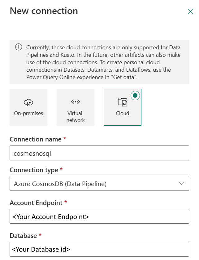 Screenshot showing how to set new connection.