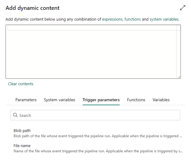 Screenshot showing the Add dynamic content dialog.