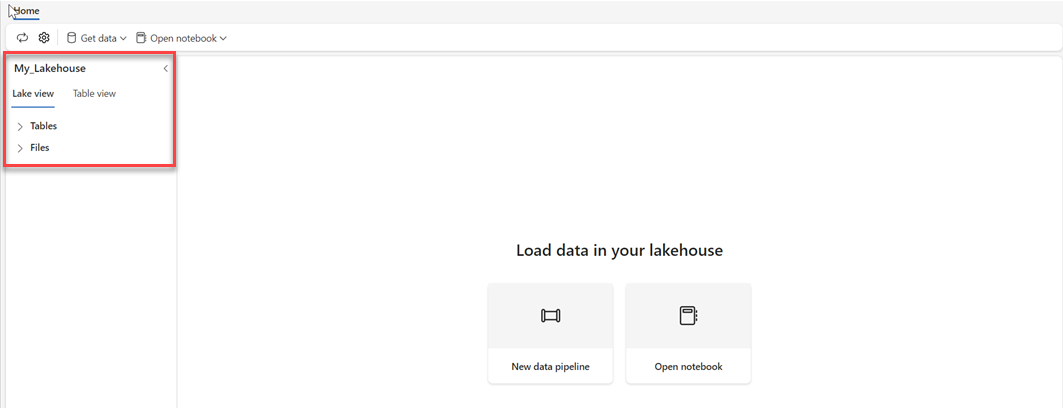 Screenshot of lakehouse created in workspace.