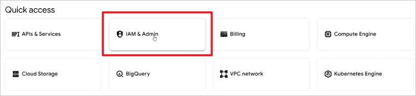 A screenshot of selecting IAM & Admin in Google Cloud Console.