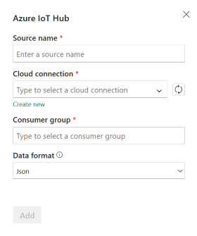 Screenshot that shows where to configure Azure IoT Hub in the eventstream.