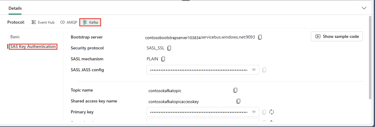 Screenshot that shows Kafka keys on the Details pane of the eventstream live view.