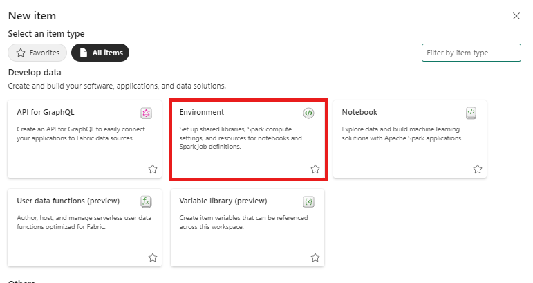 Screenshot of creating an environment in Data Engineering.