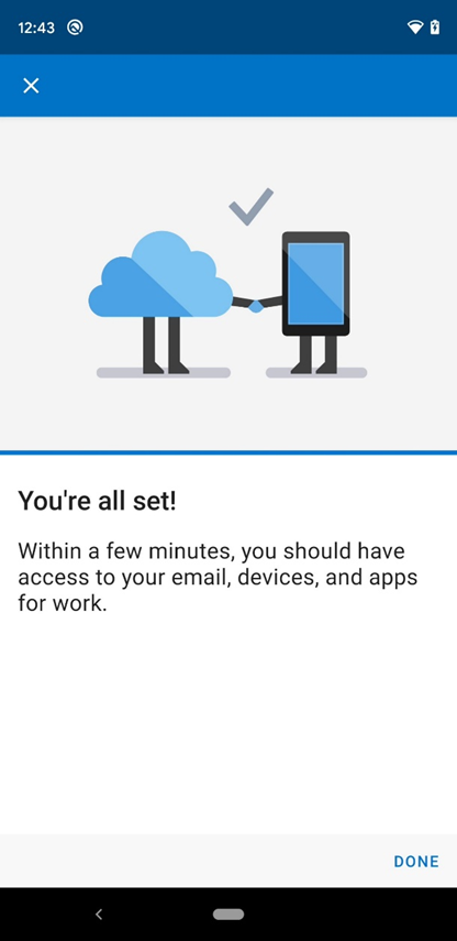 Screenshot of the Intune app You're all set screen.