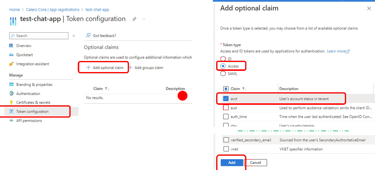 Configure the authentication token.