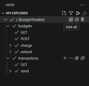 The Kiota UI to select operations