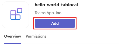 Screenshot of the app details dialog to install the tab app in Teams.