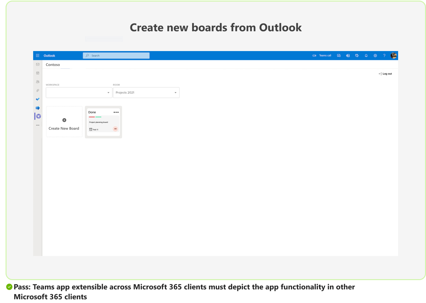 Screenshot shows the passed scenario of Teams app functionality in MS 365 clients.