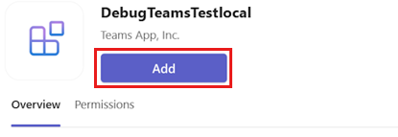 Screenshot of the app details dialog with the option to add the app in Teams.