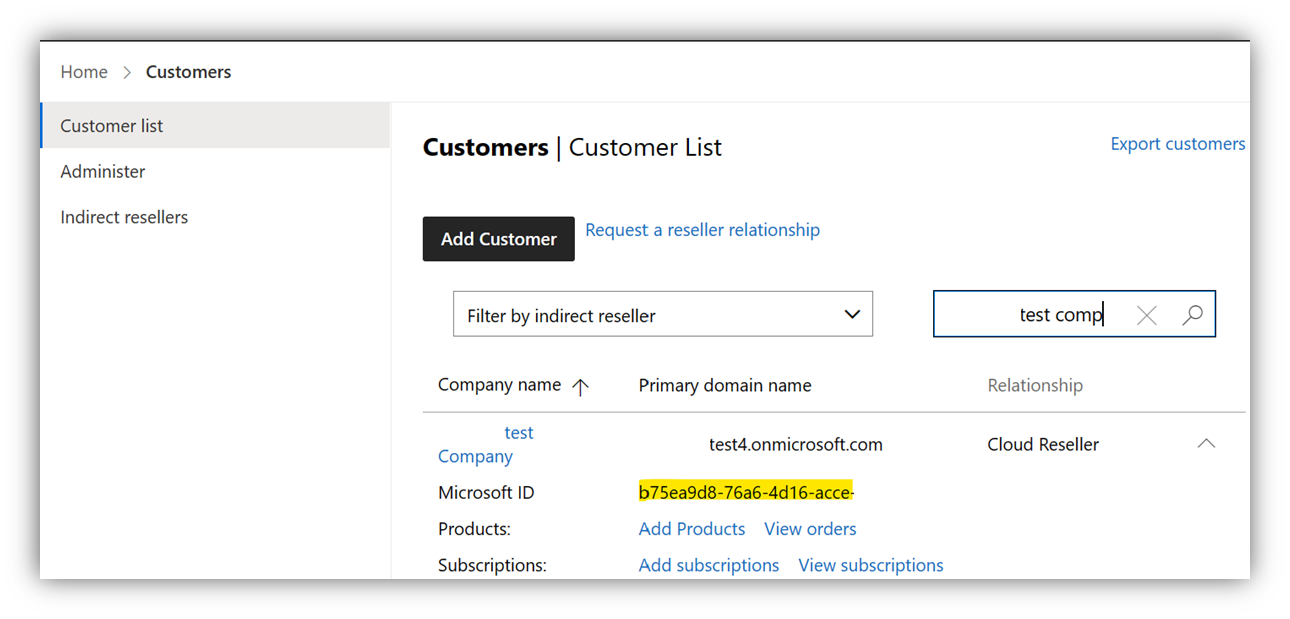 Microsoft ID as tenantId.