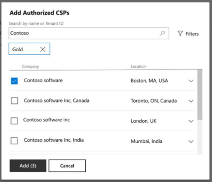 Example list of authorized partners in the CSP program