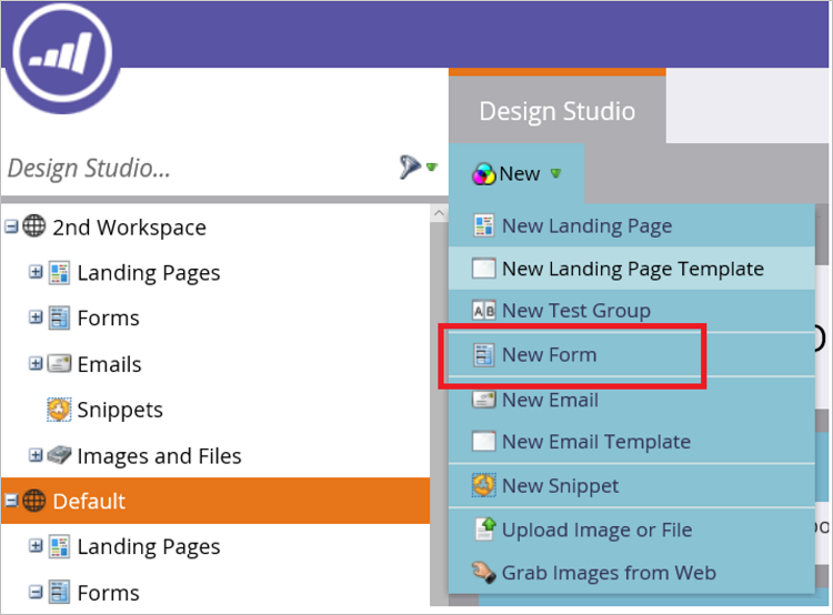 Screenshot showing Marketo Design Studio New Form.