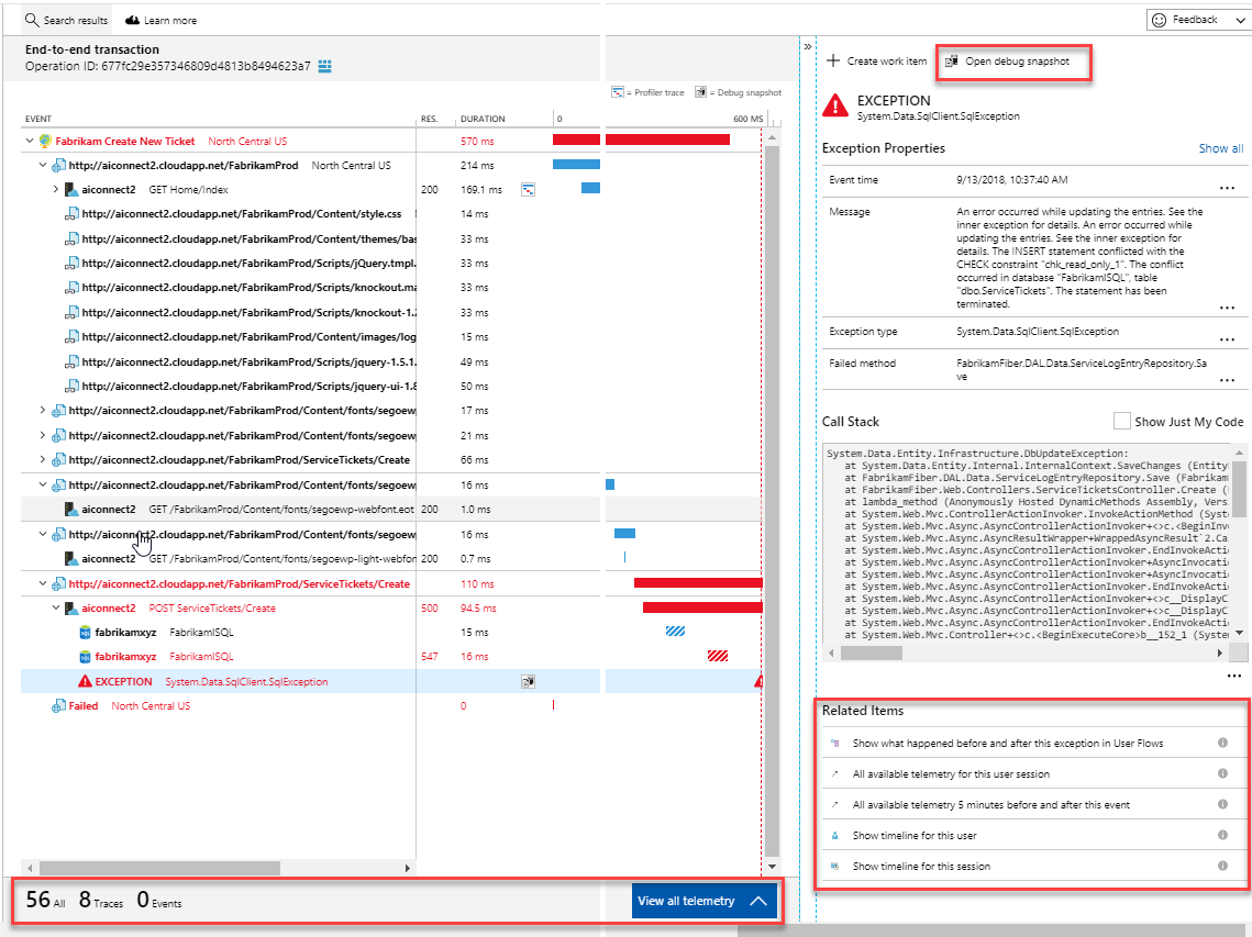 Screenshot that shows server-side diagnostics.