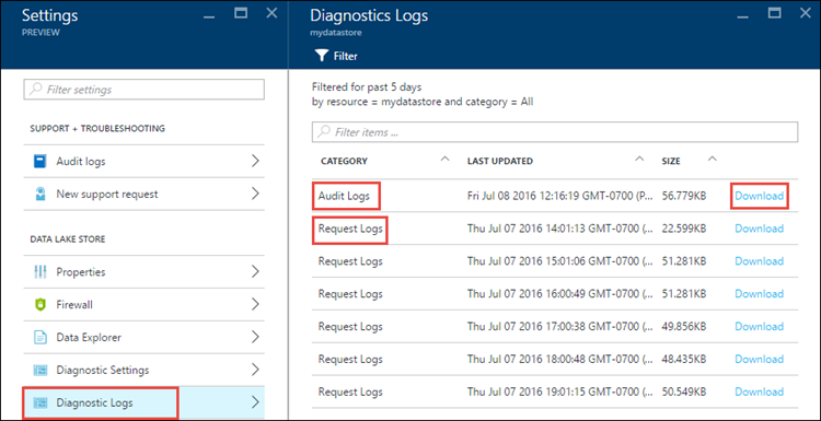 View diagnostic logs