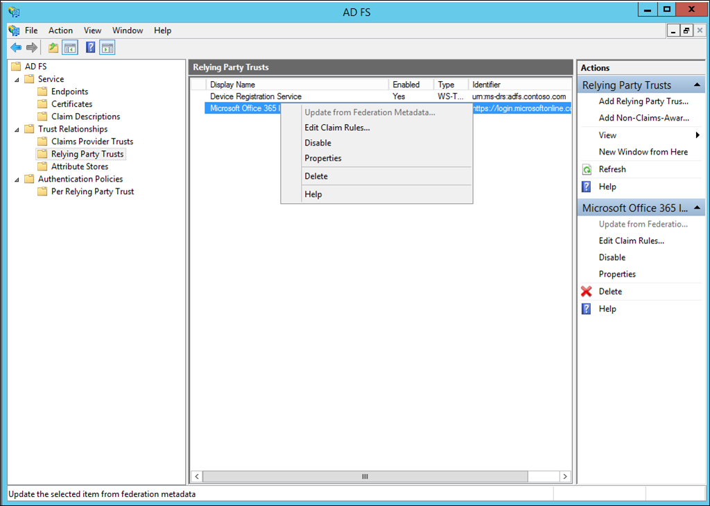 Edit claim rules in the ADFS console