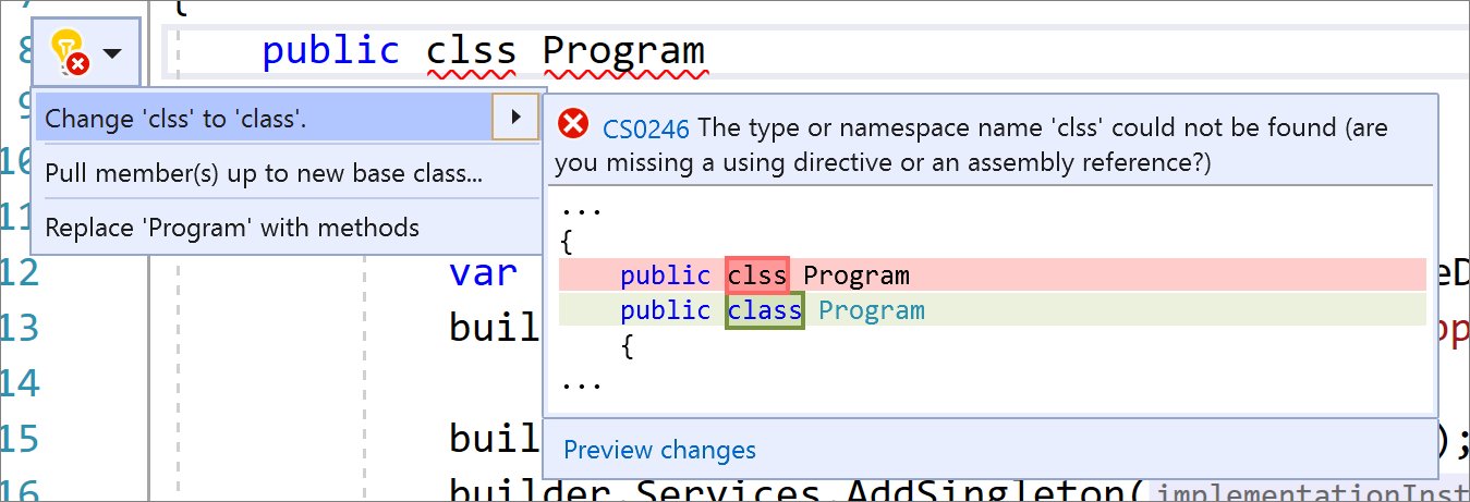 Analyzer violation and Quick Action code fix