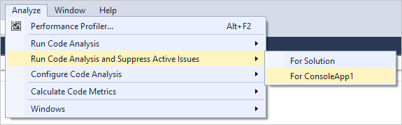 Run code analysis and suppress issues in Visual Studio