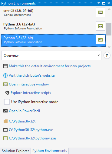 Python Environments window-2017