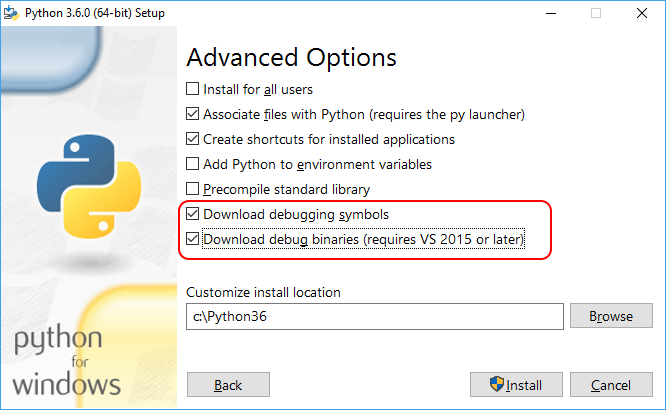 Python 3.x installer including debug symbols