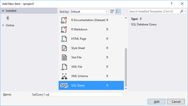 Add SQL Query item to a project