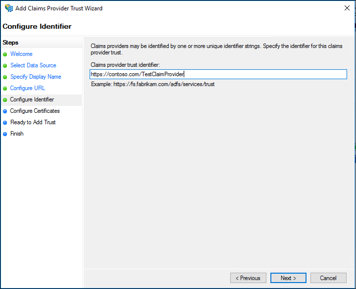 Screenshot that shows where to add the claims provider trust identifier.