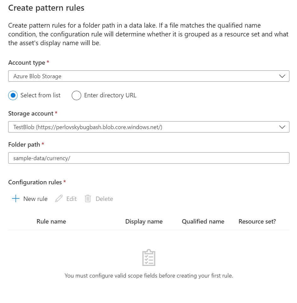 Create resource set pattern rule configurations