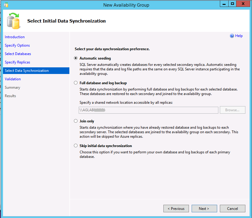 Select initial data synchronization