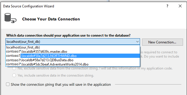 Screenshot that shows how to select a database as a data source.