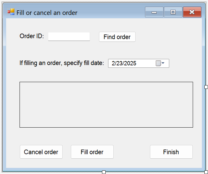 Screenshot that shows the FillOrCancel form details.