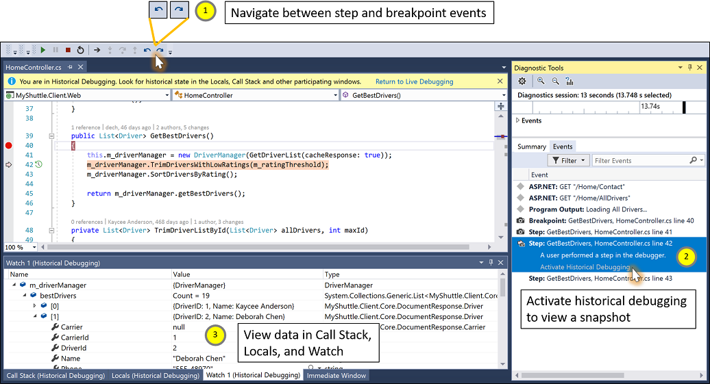 Overview of IntelliTrace step-back