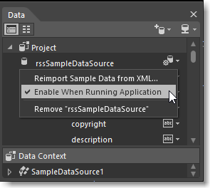 Enable When Running Application menu item