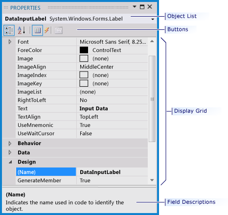 Properties window overview