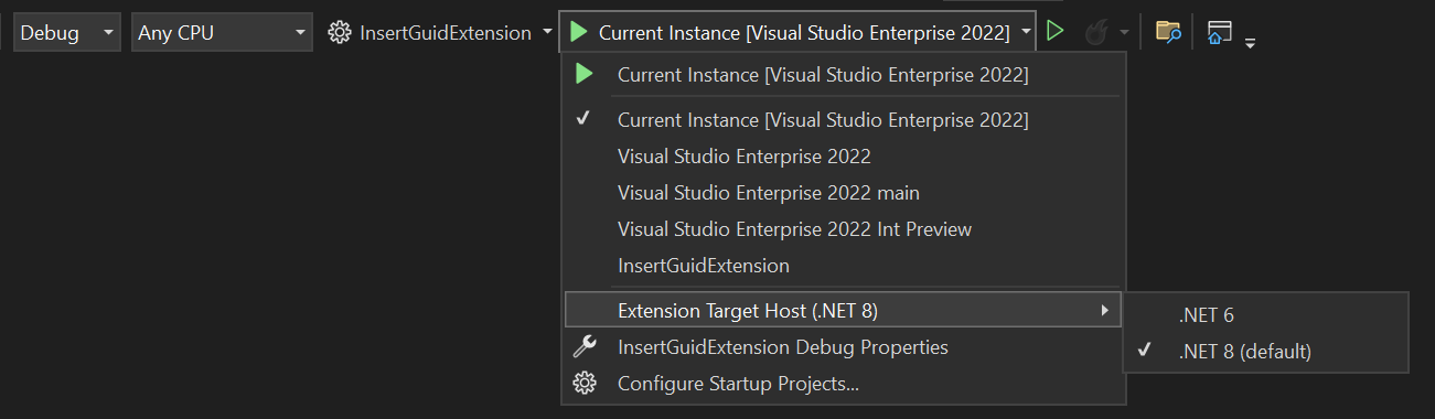 Screenshot of setting F5 Debug runtime target.