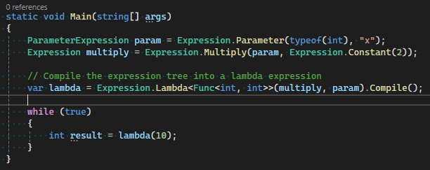 Screenshot that shows expression tree code.