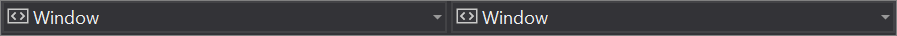 The second of the two top rows of the XAML code editor window in Visual Studio, where both Window dropdown lists are visible